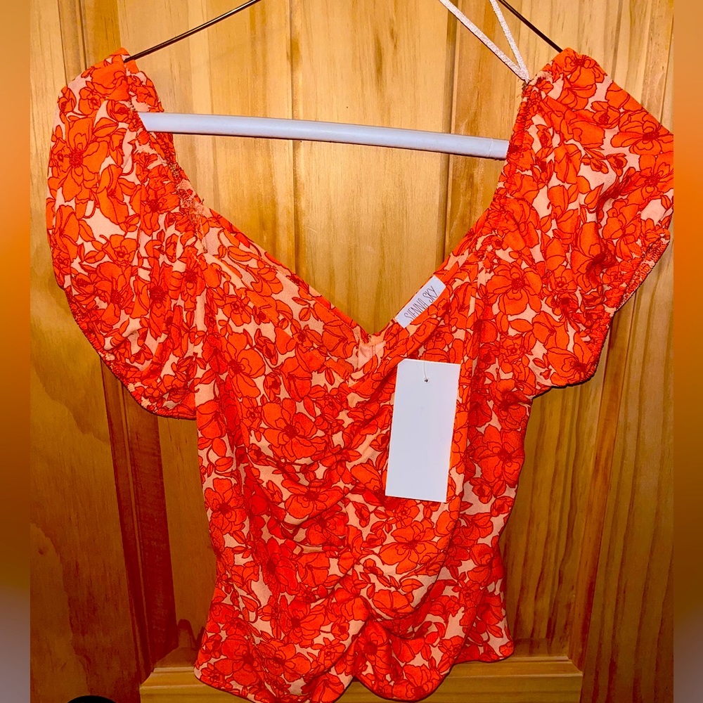 NWT XS orange silky blouse